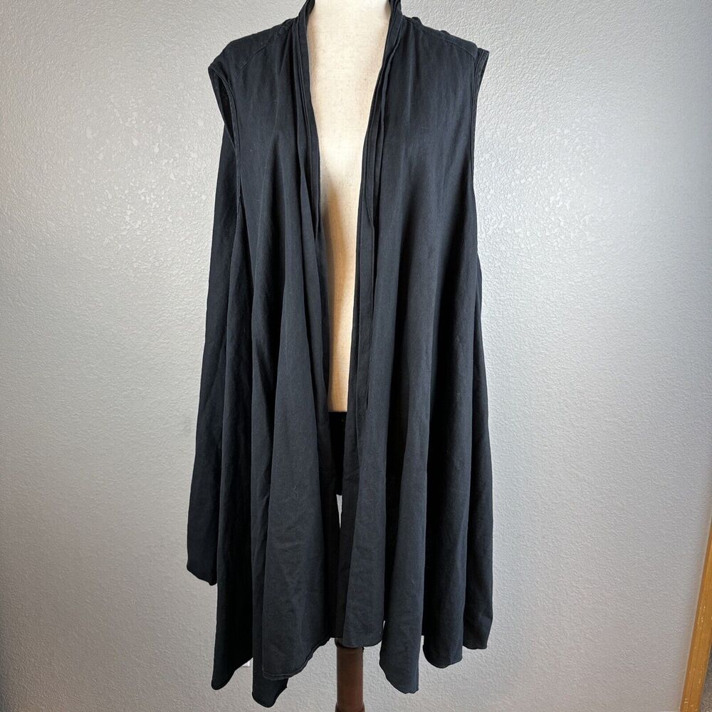 MiB Collection Womens Draped Lagenlook Vest L Large‎ Black Cotton Linen Made USA